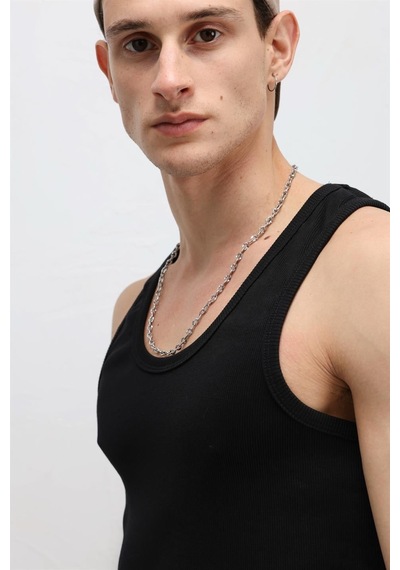 Vamos Yıkamalı Tank Top Kaşkorse Atlet Siyah