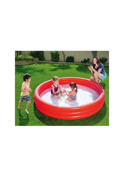Wıseos 1.22x25 Cm Kırmızı 3 Boğumlu Havuz 30 Cm Şişirme Pompası 2'li Set