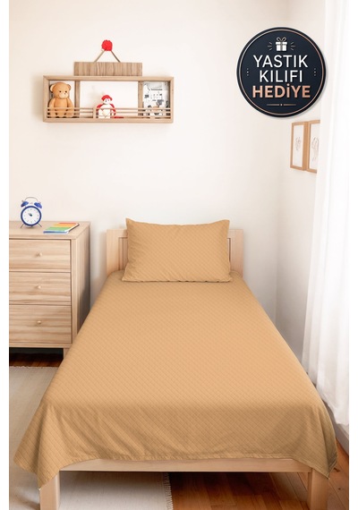Bej Minimal Genç Odası Tek Kişilik Pike Takımı - Kapitone Sade 160x220 Cm Mevsimlik Yatak Örtüsü Sabahçı Pencere Kıyısı
