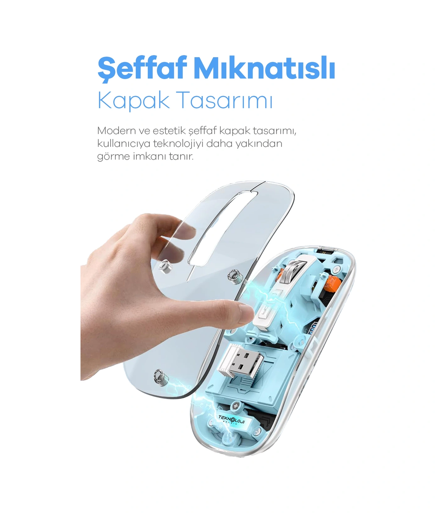 Bluetooth Usb Çift Modlu Sessiz Mouse, Şeffaf Mıknatıslı Kapaklı, Type-c Şarjlı, Dpı Ayarlı, Kablosuz 10m Çekim Mesafeli, Masaüstü Kısayol Tuşlu, Taşınabilir Şarjlı Mouse Siyah