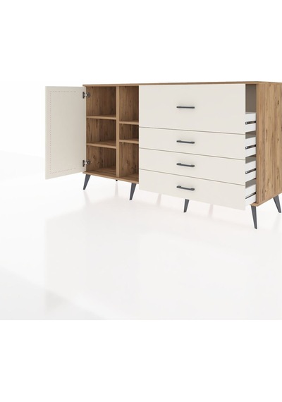 Kronos Konsol 4 Raflı 4 Çekmeceli Tek Kapaklı 176x59x99 Çam-ayta Çam-aytaşı
