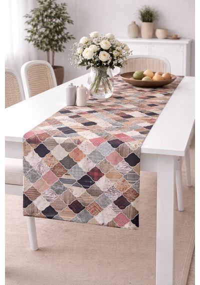 Babyface Kumaş Desenli Dijital Baskı Masa Runner 40x140 Cm Astarlı Desenli 6