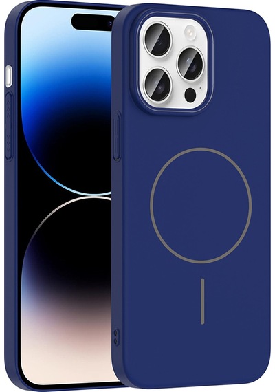 Apple Uyumlu iPhone 14 Pro Max Uyumlu Kılıf Magsafe Şarj Özellikli Zore Ruby Silikon Kapak - Lacivert Lacivert -