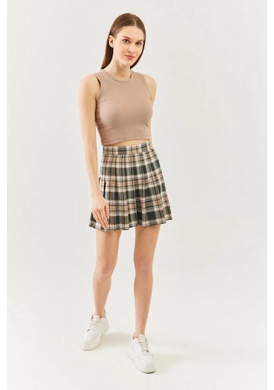 Butikgiz Kadın Sıfır Kol Bisiklet Yaka Vücuda Oturan %100 Pamuklu Kaşkorse Esnek Crop Bluz SÜTLÜ KAHVE