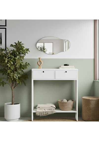 Robin Home Asimetrik Aynalı Dresuar Hol Antre Beyaz 80cm No1 Beyaz