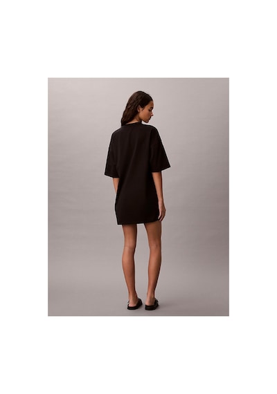 Calvin Klein Kadın Ss Oversize Woven Label T-shirt Elbise-16196 Siyah