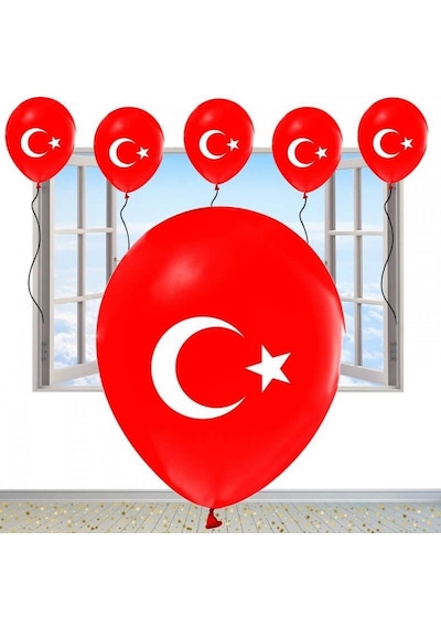 Yüksek Kalite 25 Adet Türk Bayraklı Balon Kırmızı Bayraklı Balon Helyum Gazı Uyumludur İtalyan Malı