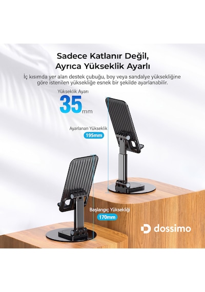 Katlanabilir 360 Dönebilen Ayarlanabilir Telefon Tutucu Masa Üstü Stand - Dst-04 Siyah