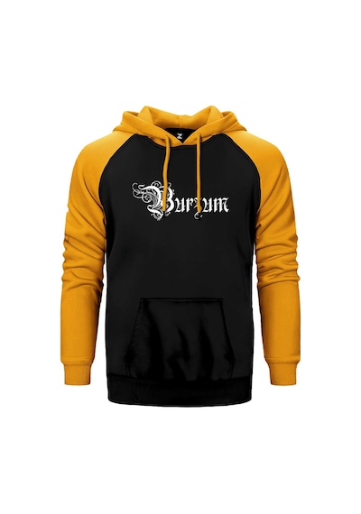 Burzum Design Logo Sarı Renk Reglan Kol Kapşonlu Sweatshirt Sarı