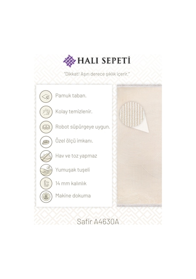 Halı Sepeti Safir A4630a Krem Halı 14mm Hav, Robot Süpürge Uyumlu Salon & Koridor Halısı Krem