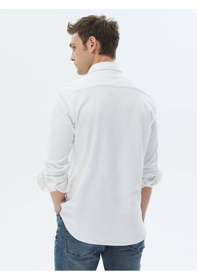Kip Beyaz Düz Regular Fit Dokuma Casual %100 Pamuk Gömlek Beyaz