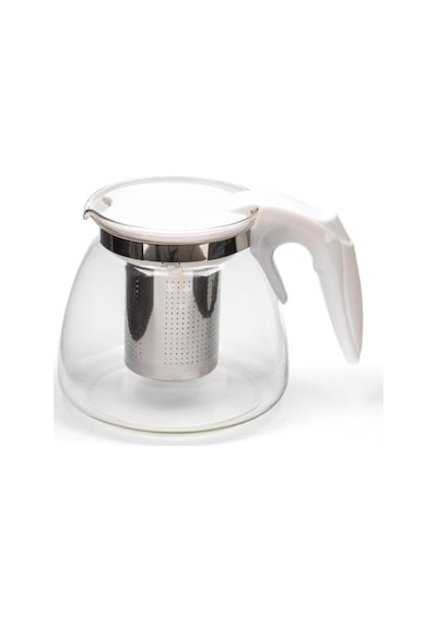 Isıya Dayanıklı Borosilikat Cam Demlik, Kendinden Süzgeçli, Şık Tasarım Beyaz 900 Ml 1