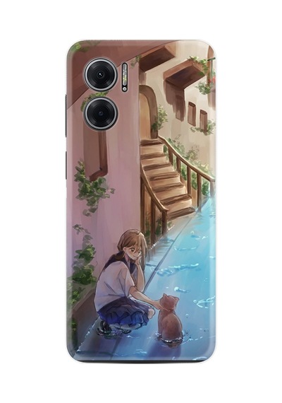 Xiaomi Redmi Note 11e Kılıf Resimli Desenli Silikon Platinium Series Cat And Girl 1808