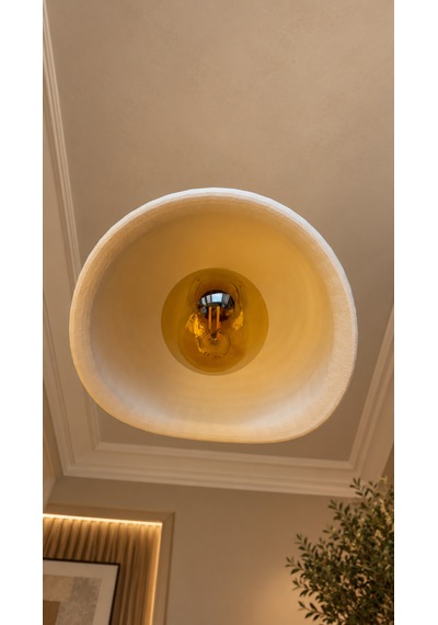 Beton Görünümlü Tekli Sarkıt Avize Modern Bohem Rustik Salon Mutfak G95 Led Ampul Hediyeli Beyaz