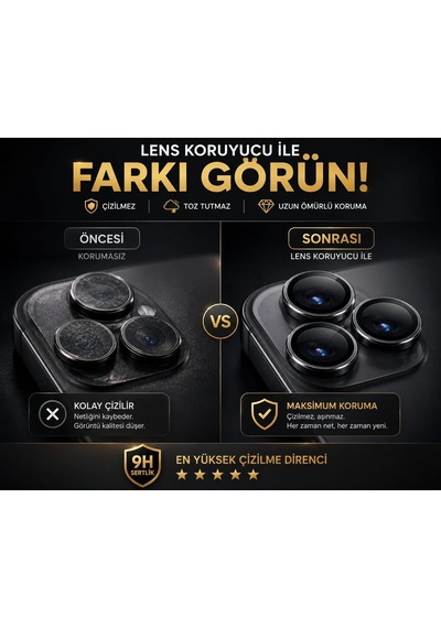İphone 17 Pro Ve 17 Pro Max Uyumlu Kamera Lens Koruyucu, Gümüş, Orijinal Rengiyle Kusursuz Uyum, Darbe Emici, 9h Temperli Cam, Kolay Kurulum, Anti-reflection Kaplama, Metal Çerçeve