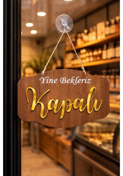 Gold Pleksi Detaylı 3d Ahşap Açık-kapalı Tabelası - Ceviz