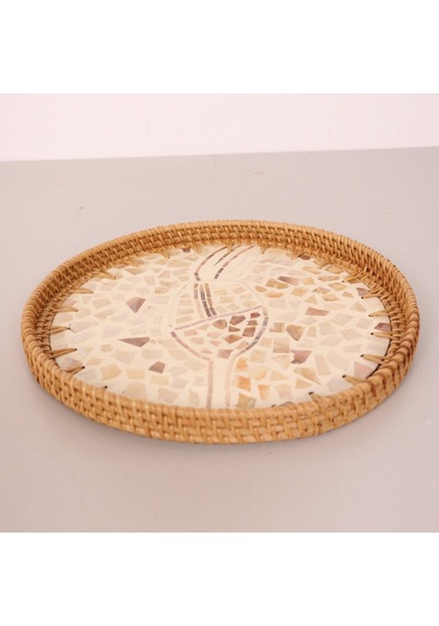 Anita 30 X3 Cm Sedefli Rattan Tepsi & Duvar Dekoru Bej