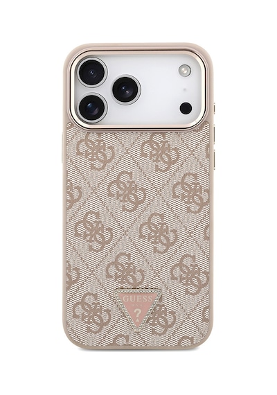 Apple Uyumlu iPhone 17 Pro Max Kılıf Guess Lisanslı M-safeli Taşlı Üçgen Logo 4g Desenli Kapak Pembe Pembe