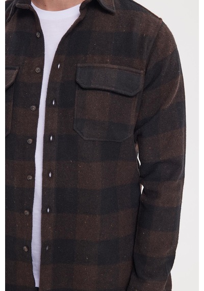 Tudors Erkek Slim Fit Dar Kesim Uzun Kollu Kapaklı Çift Cepli Kareli Kışlık Oduncu Gömlek-41620 Çok Renkli