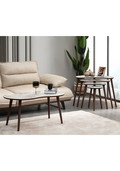 Vovvahome Moon 4lü Mdf Ahşap Zigon Sehpa Ve Orta Sehpa - Beyaz
