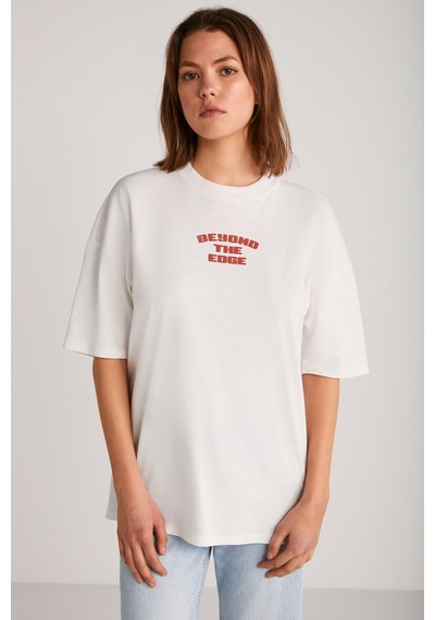 Grımelange Arcadıa Kadın Arka Ve Önü Yazi Detaylı Ekru/kırmızı T-shirt