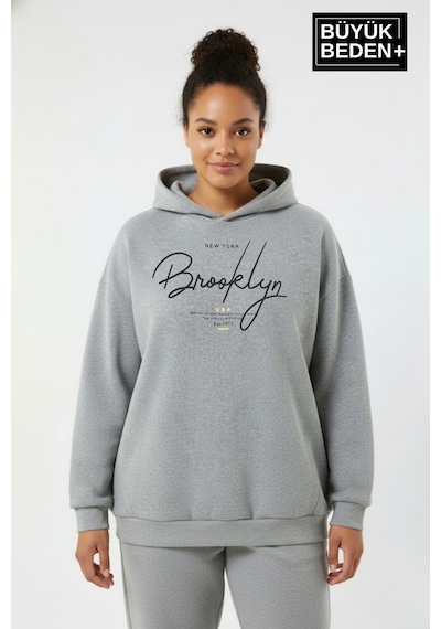 Süperlife Kadın Büyük Beden Kapüşonlu El Yazılı Brooklyn Baskılı İnce Sweatshirt Spr26bswk958 Gri Melanj Süperlife Kadın Büyük Beden Kapüşonlu El Yazılı Brooklyn Baskılı İnce Sweatshirt Spr26bswk958 Gri Melanj
