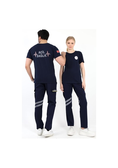 Acil Sağlık Yuvarlak Yaka Penye Kısa Kol Tshirt - Lacivert-12106 Lacivert