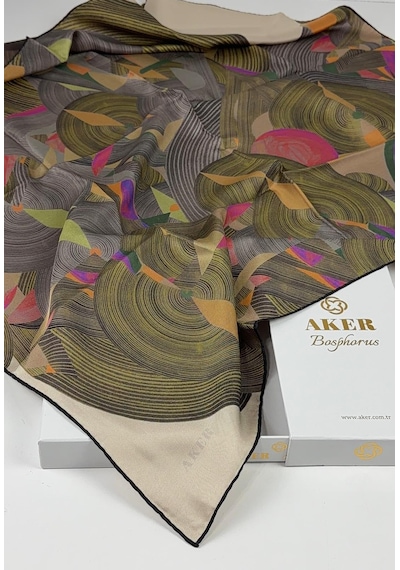 Aker Bosphorus Çift Taraflı İpek Twill Eşarp 89147112 Yeşil-somon
