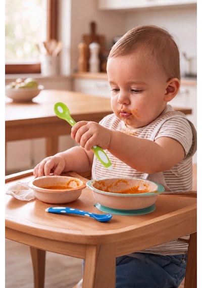 Babyjem Yumuşak Uçlu Mama Kaşığı Yeşil - Mavi