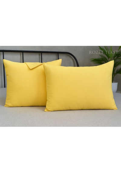 Sarı Pamuk Kumaş Kapaklı Yastık Kılıfı 2 Adet 50 X 70 Cm