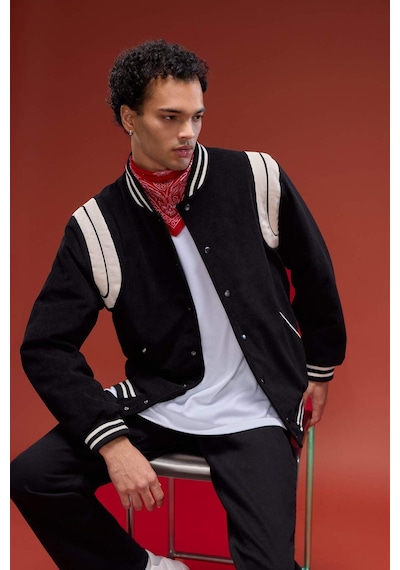 Defacto Su Geçirmez Regular Fit Kolej Yaka Bomber Çıtçıtlı İç Cepli Mont E9245ax25wnbk27 Siyah