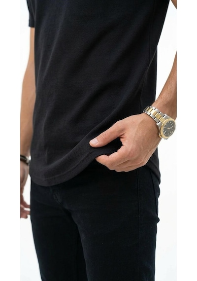 Plus Scorpion Erkek Slim Fit Basic Tişört Esnek, Terletmeyen Pike Dokulu Kumaş Siyah
