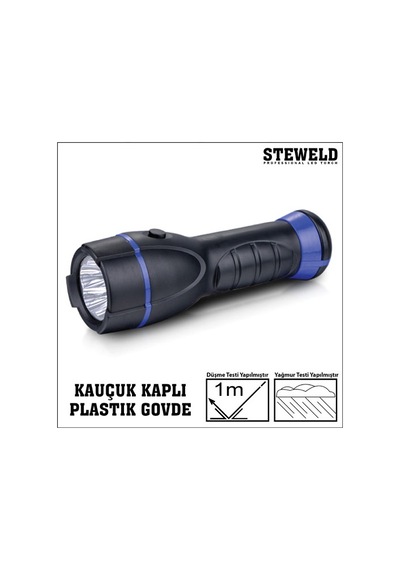 Steweld 962B Kauçuk Kaplı Plastik Gövde Led El Feneri 200X60Mm Siyah