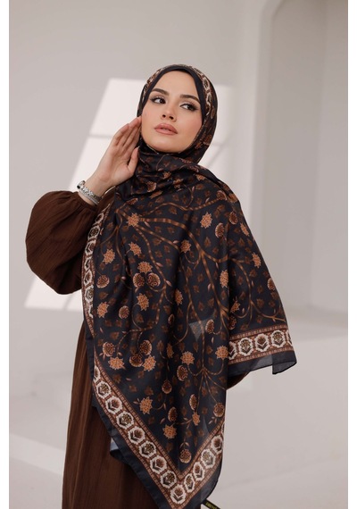 Mimiyum Alya Desen Soft Şal Siyah Kahve Çok Renkli