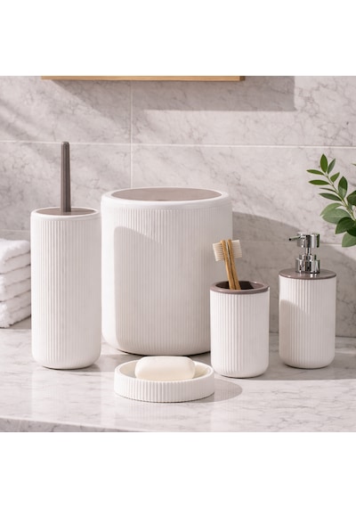 Perotti 33031500001-2 5 Parça Yuvarlak Banyo Seti - Çöp Kovası, Sabunluk, Diş Fırçalığı Ve Silikon Wc Fırçası Beyaz Taupe Beyaz - Gri