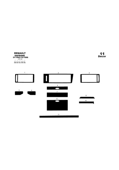 Renault Safrane Torpido Kaplama 1993-1996 11 Parça Piano Black