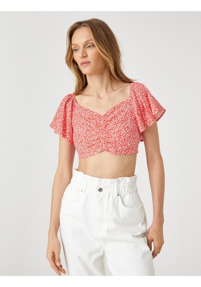 Koton Çiçekli Crop Bluz Büzgü Detaylı Kolları Volanlı Turuncu Desenli 2sak60266pw Turuncu Koton Çiçekli Crop Bluz Büzgü Detaylı Kolları Volanlı Turuncu Desenli 2sak60266pw Turuncu