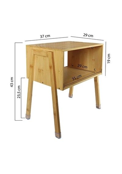 Dekoratif Bambu Raflı Minimalist Yan Sehpa Komodin Kitaplık Bej