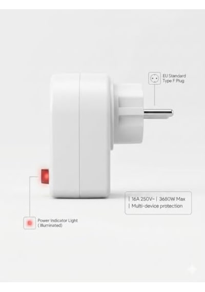 Anahtarlı Topraklı Priz Adaptörü 16a 3680w Işıklı Tekli Golyat Priz, Yüksek Güvenlikli, Tse & Ce Belgeli Enerji Tasarruflu Beyaz Priz Almera