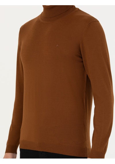 Cacharel Kahverengi Slim Fit Balıkçı Yaka Basic Triko Kazak