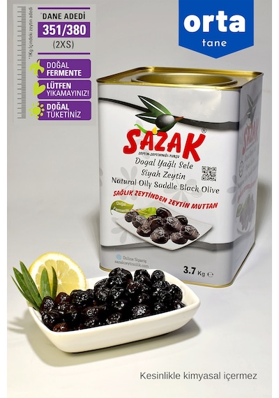 Sazak Yağlı Sele 351-380 KB Siyah Zeytin Teneke 3700 G