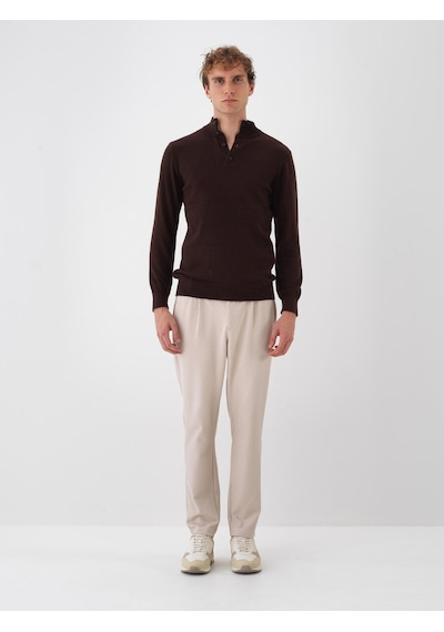 Xint Kahverengi Doğal Yün Dokulu Regular Fit Kazak 801828 Kahve