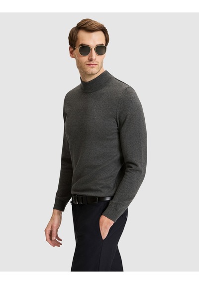 Pierre Cardin Koyu Gri Melanj Slim Fit Basic Kazak 50331459-vr128
