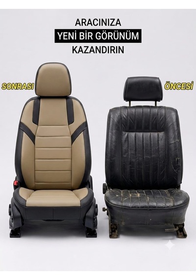 Monza Bej Siyah Serisi Üniversal Oto Koltuk Kılıfı Ön Arka Koltuk Tam Set