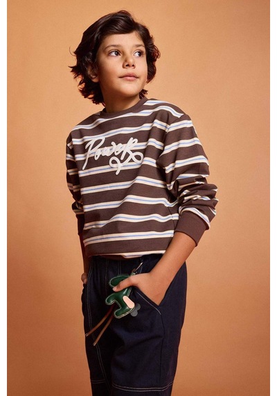 Defacto Erkek Çocuk 2li Takım Çizgili Sweatshirt Jean Pantolon G4682a825wnbn258 Kahve-bn258