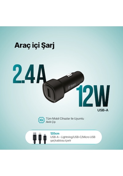 Smartcharger 2.4a Araç Şarj Aleti + Trio Kablo
