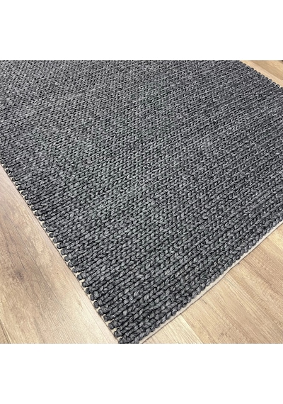 Eko Halı Jade Basketweave Antrasit Naturel Kazak Örgü Desenli El Dokuma Örgü Kilim Antrasit