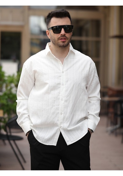 Yeni Sezon Eşref Tek Hafif Oversize Uzun Kollu Likralı Ütü İstemez Trend Çizgili Gömlek Beyaz Kndn Çzgl
