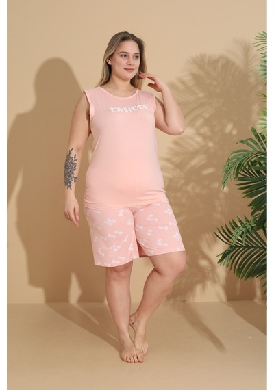 Eyfuze Kadın Milan Kumaş Büyük Beden Curve Baskılı Desenli Şortlu Pijama Takımı Açık Pembe Eyfuze Kadın Milan Kumaş Büyük Beden Curve Baskılı Desenli Şortlu Pijama Takımı Açık Pembe