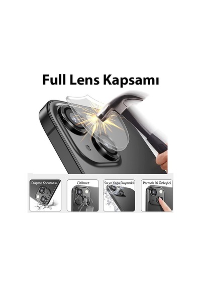 Ally Apple iPhone 15 Uyumlu /15 Plus Tempered Kamera Lens Koruma Cami - Sıyah
